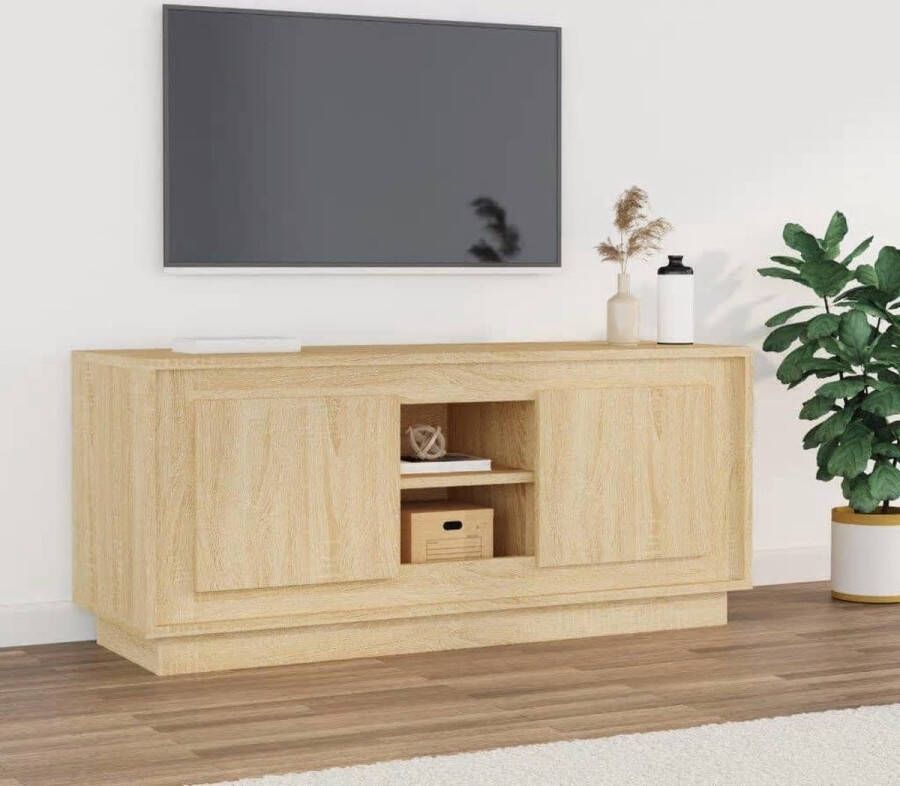 VidaXL Tv-meubel 102x35x45 cm Sonoma eikenhout Tv-meubel Salontafel Houten Meubels Opbergruimte Media Kast Sonomaneikleurig Bruine Meubels Landelijke Stijl Livingroom Furniture - Foto 2