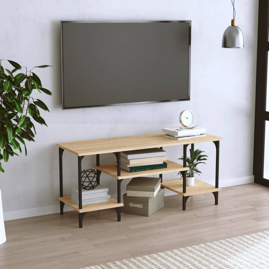 The Living Store TV-meubel Sonoma Eiken 102 x 35 x 45.5 cm Duurzaam hout Metalen voeten - Foto 2