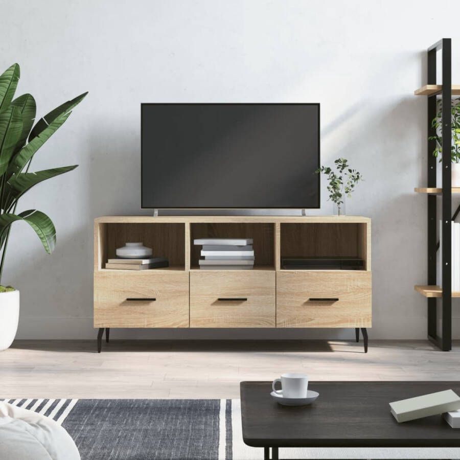 The Living Store TV-meubel Sonoma Eiken 102 x 36 x 50 cm Bewerkt hout en ijzer - Foto 2