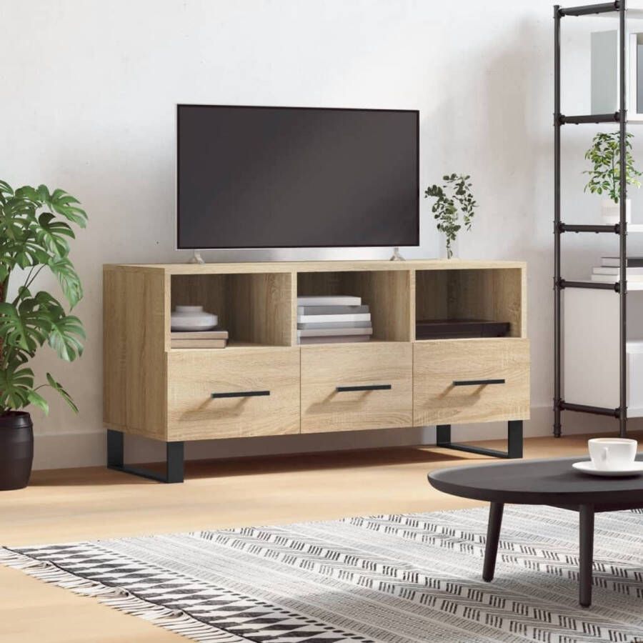 The Living Store TV-meubel Sonoma eiken 102 x 36 x 50 cm Bewerkt hout en ijzer - Foto 2