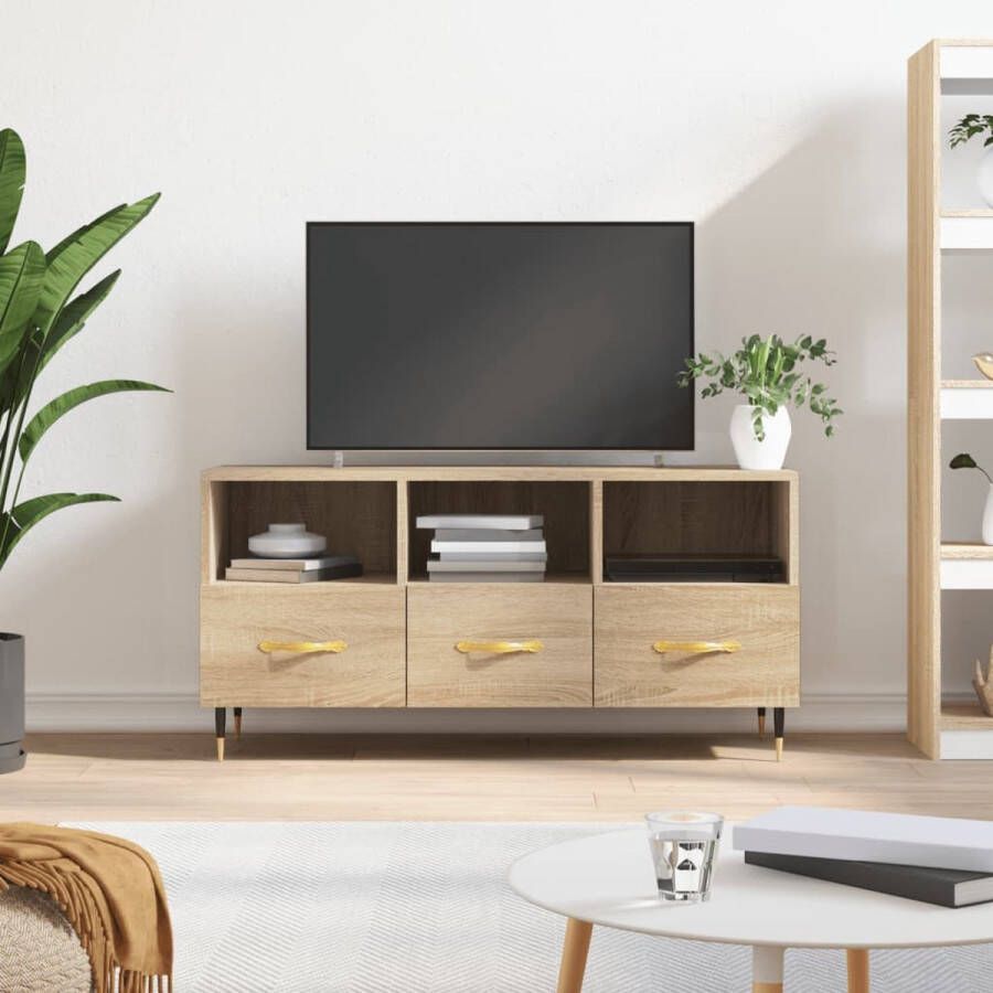 The Living Store TV-meubel Sonoma Eiken 102 x 36 x 50 cm Stevig bewerkt hout 3 vakken en 3 lades - Foto 2