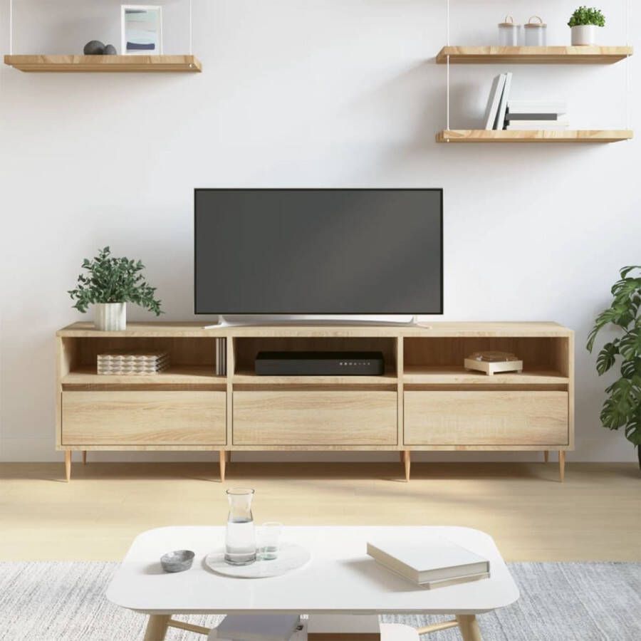 The Living Store Tv-meubel Sonoma Eiken 150 x 30 x 44.5 cm Met veel opbergruimte - Foto 2