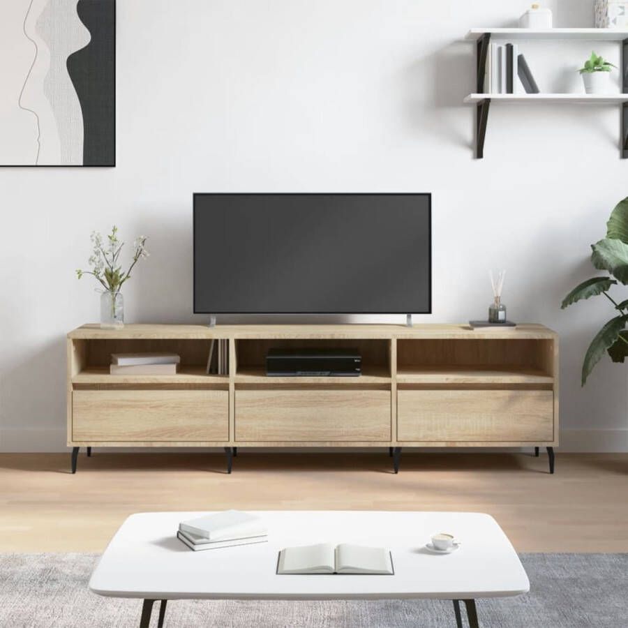 The Living Store Tv-meubel Sonoma Eiken 150 x 30 x 44.5 cm Opbergruimte en Stevigheid - Foto 3