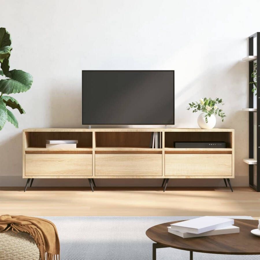 The Living Store Tv-meubel Sonoma Eiken 150 x 30 x 44.5 cm Opbergruimte en Stevigheid - Foto 2