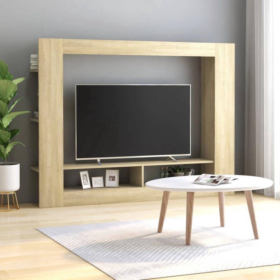 The Living Store TV-meubel Sonoma Eiken 152 x 22 x 113 cm Met 2 open vakken en zijschappen - Foto 2