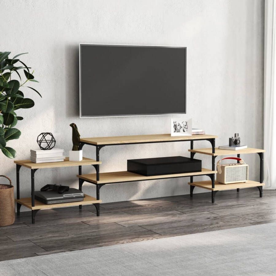 The Living Store TV-meubel Sonoma Eiken 197 x 35 x 52 cm Duurzaam bewerkt hout en staal Opbergruimte - Foto 2