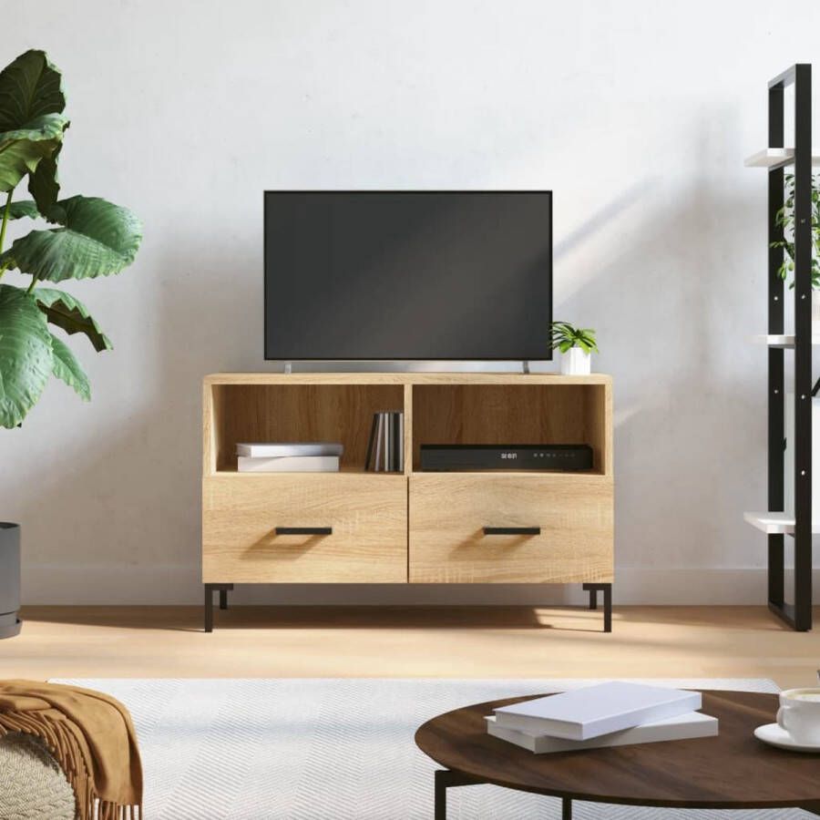 The Living Store TV-meubel Sonoma Eiken 80 x 36 x 50 cm Bewerkt hout en ijzer - Foto 2