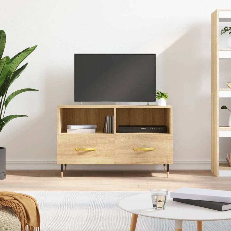 The Living Store TV-meubel Sonoma Eiken 80 x 36 x 50 cm Stevig hout Opbergruimte Presenteerfunctie IJzeren poten - Foto 2