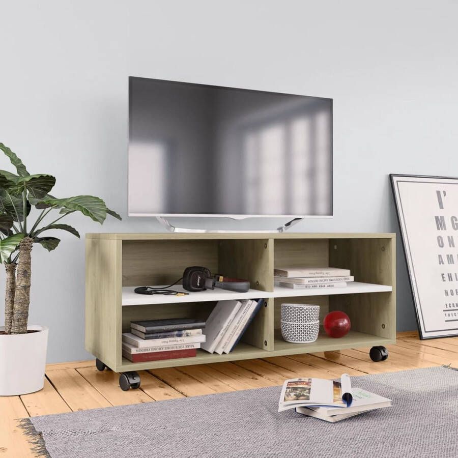 The Living Store TV-meubel Sonoma eiken 90 x 35 x 35 cm Stevig en duurzaam 4 open vakken