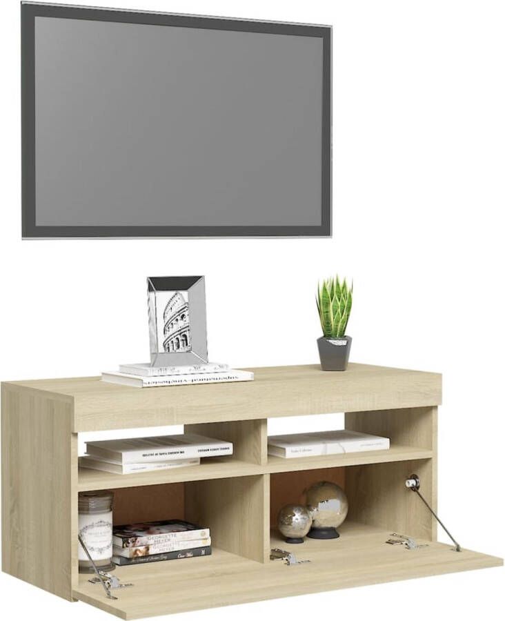 The Living Store TV-meubel Sonoma Eiken 90 x 35 x 40 cm Met RGB LED-verlichting - Foto 1