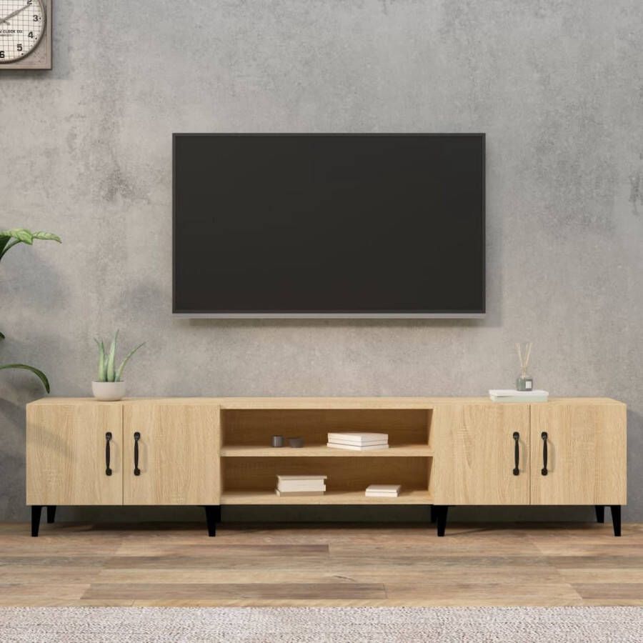The Living Store TV-meubel Sonoma Eiken Serie- Trendy Vier vakken en vier deuren 180 x 31.5 x 40 cm Met metalen voeten - Foto 2