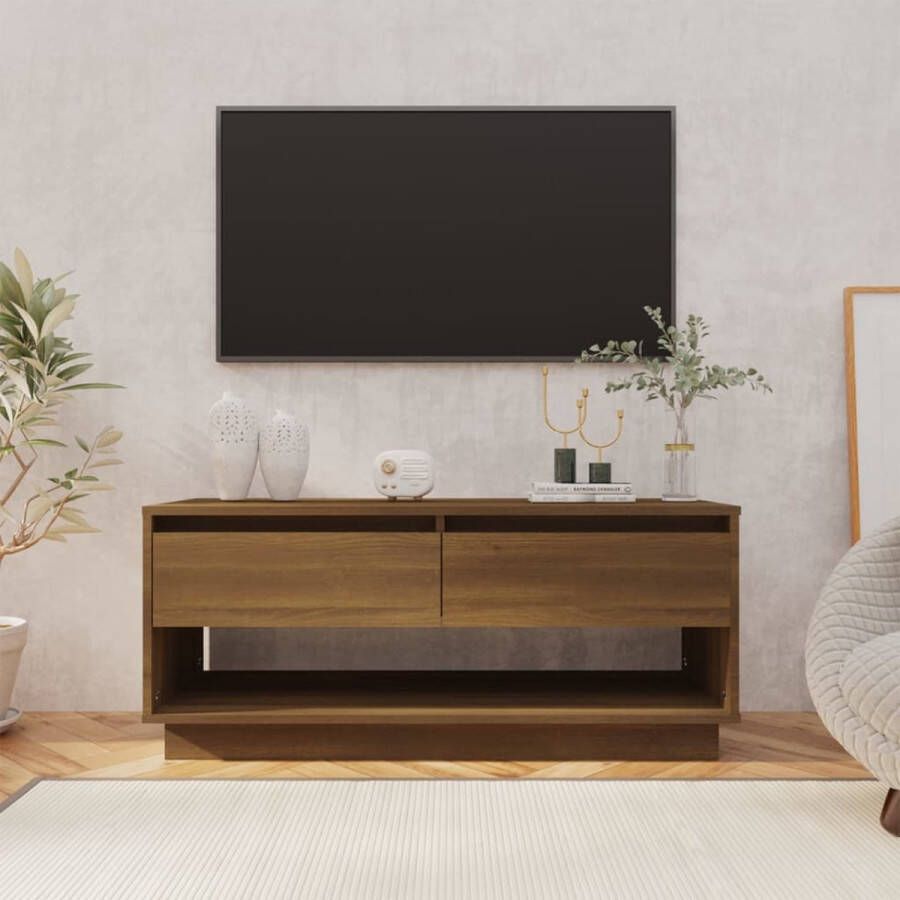 The Living Store TV-meubel Spaanplaat 102 x 41 x 44 cm Bruineiken - Foto 2