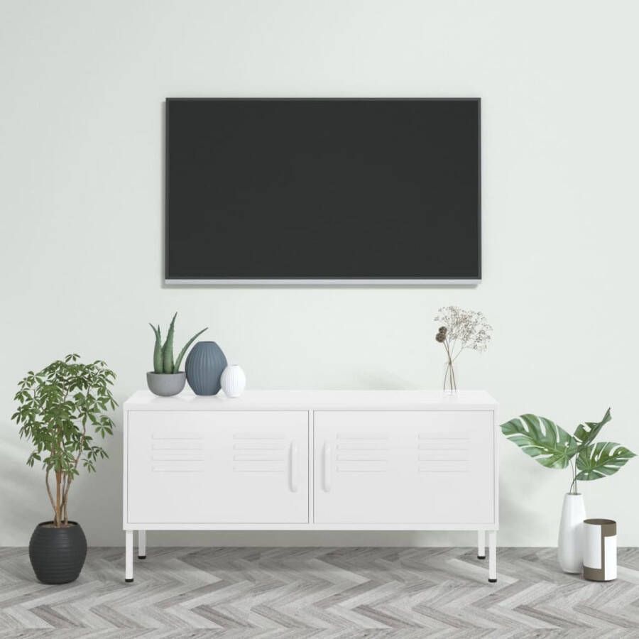 The Living Store TV-meubel Stalen constructie 105 x 35 x 50 cm Wit - Foto 2