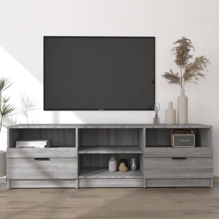 The Living Store tv-meubel Stereokast 150x33.5x45cm Praktisch hoogwaardig materiaal voldoende opbergruimte Grijs sonoma eiken - Foto 2