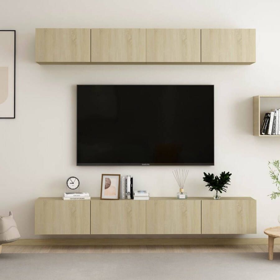 The Living Store TV-meubel Sterk Trendy Wandmontage Opbergruimte Sonoma Eiken 100 x 30 x 30 cm - Foto 2