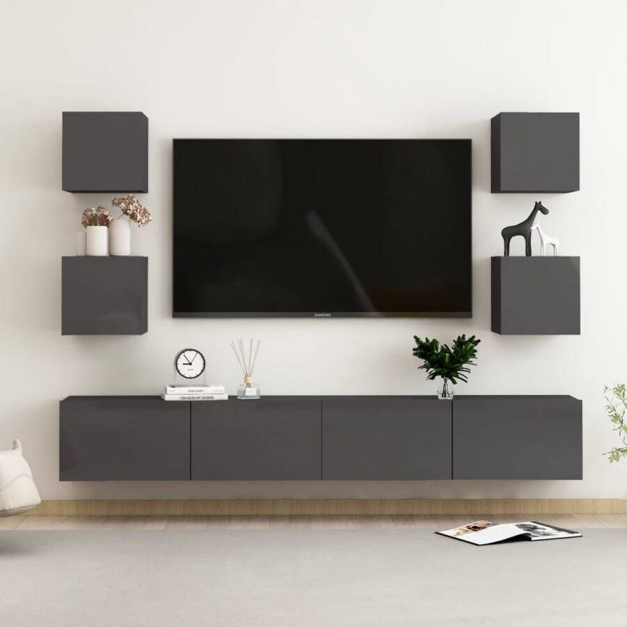 The Living Store TV Meubel Stevige Televisiekast Hoogglans Grijs 100x30x30cm