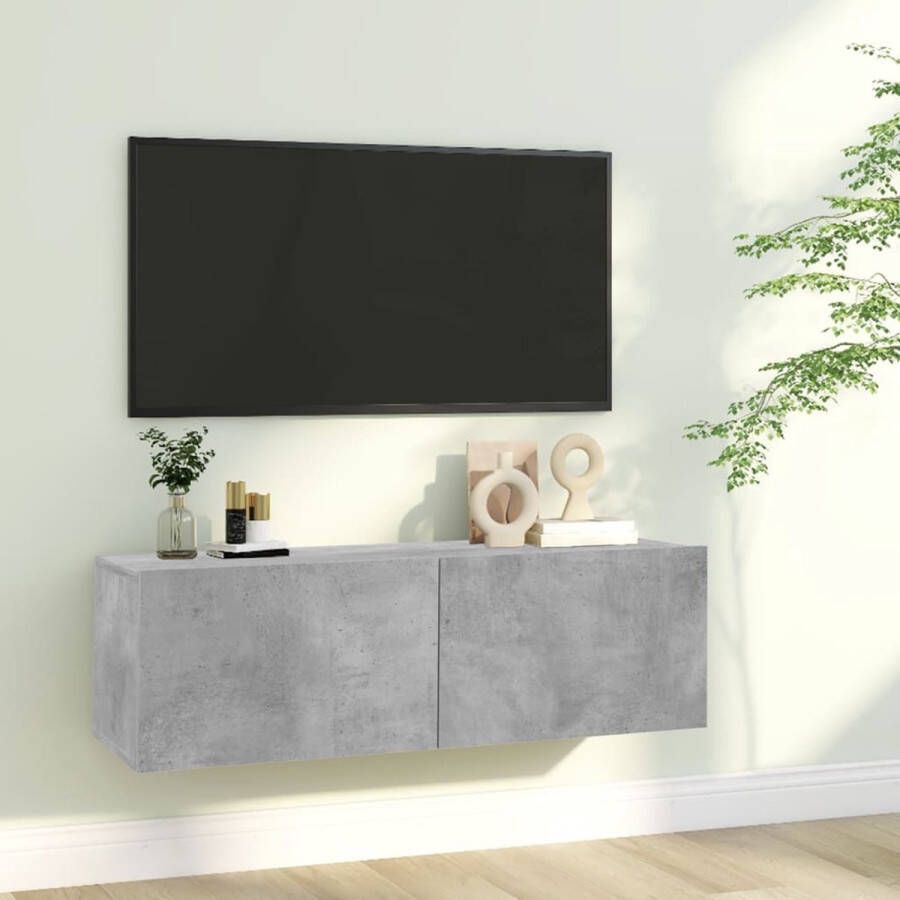 The Living Store TV-meubel Televisiekast 100 x 30 x 30 cm Betongrijs Neerklapbare deuren - Foto 2