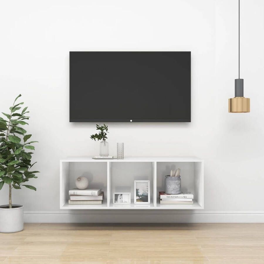 The Living Store TV-meubel televisiewandmeubel hoogglans wit 37 x 37 x 107 cm spaanplaat - Foto 2