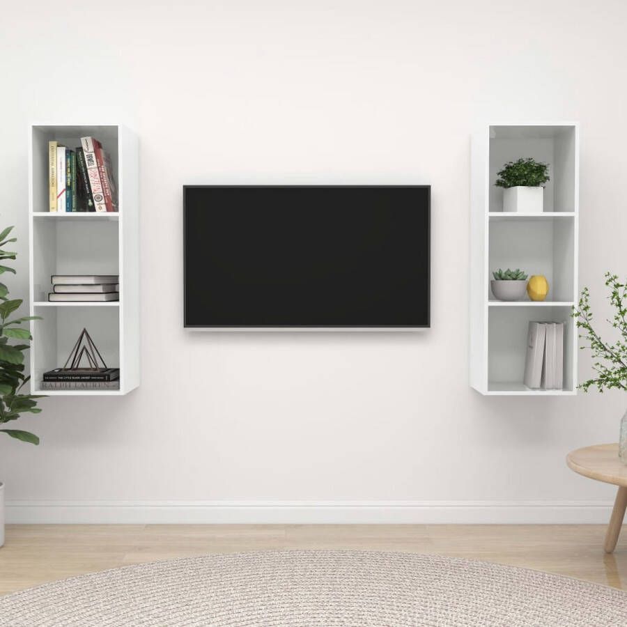 The Living Store TV-meubel Televisiewandmeubelset 37 x 37 x 107 cm Hoogglans wit Spaanplaat - Foto 2