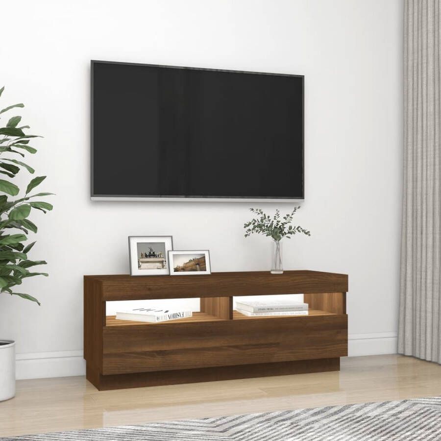 The Living Store Tv-meubel Trendy bruineiken 100x35x40 cm Met RGB LED - Foto 2