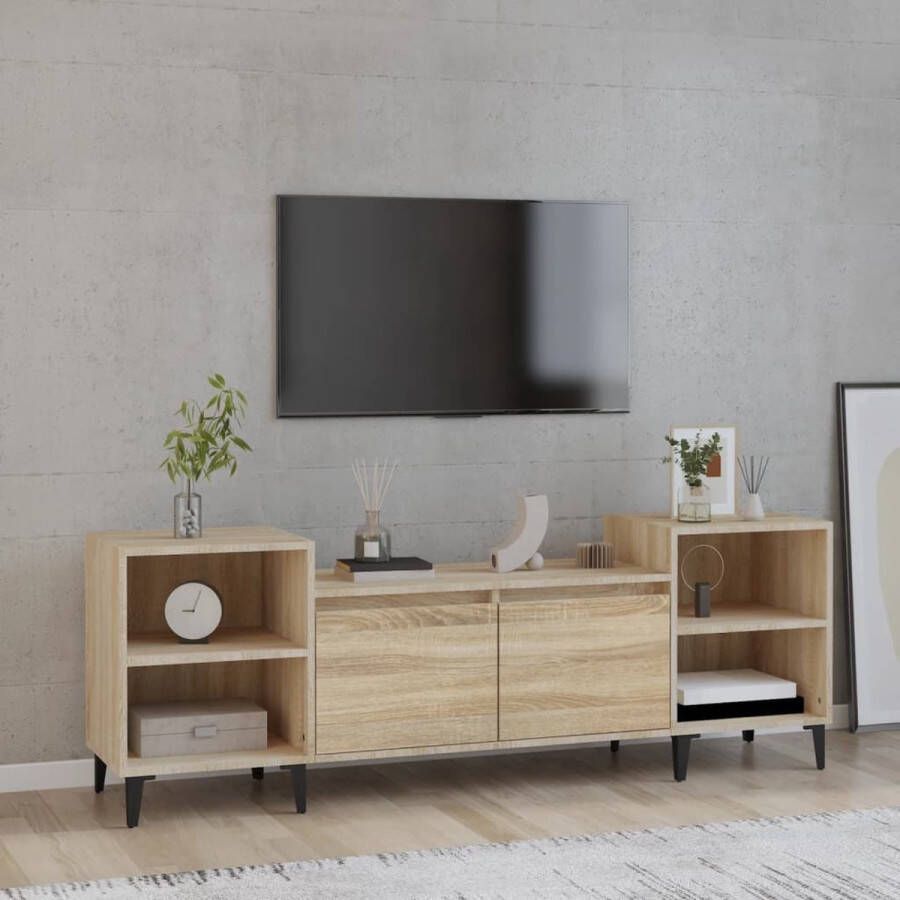 The Living Store TV-meubel Trendy design Stevig hout 6 vakken Sonoma Eiken 160 x 35 x 55 cm - Foto 2
