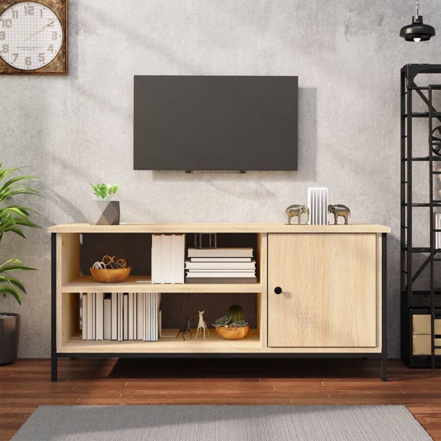 The Living Store TV-meubel Sonoma eiken 100 x 40 x 45 cm Duurzaam materiaal Voldoende opbergruimte Stevig blad Praktische deur Metalen voeten - Foto 2