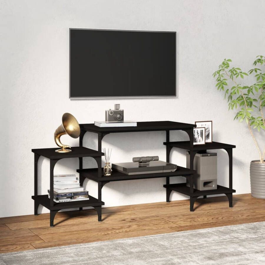 The Living Store Tv-meubel Trendy en praktisch Hoge kwaliteit Voldoende opbergruimte Stevig blad Aanpasbare poten Zwart 117x35x52cm - Foto 2