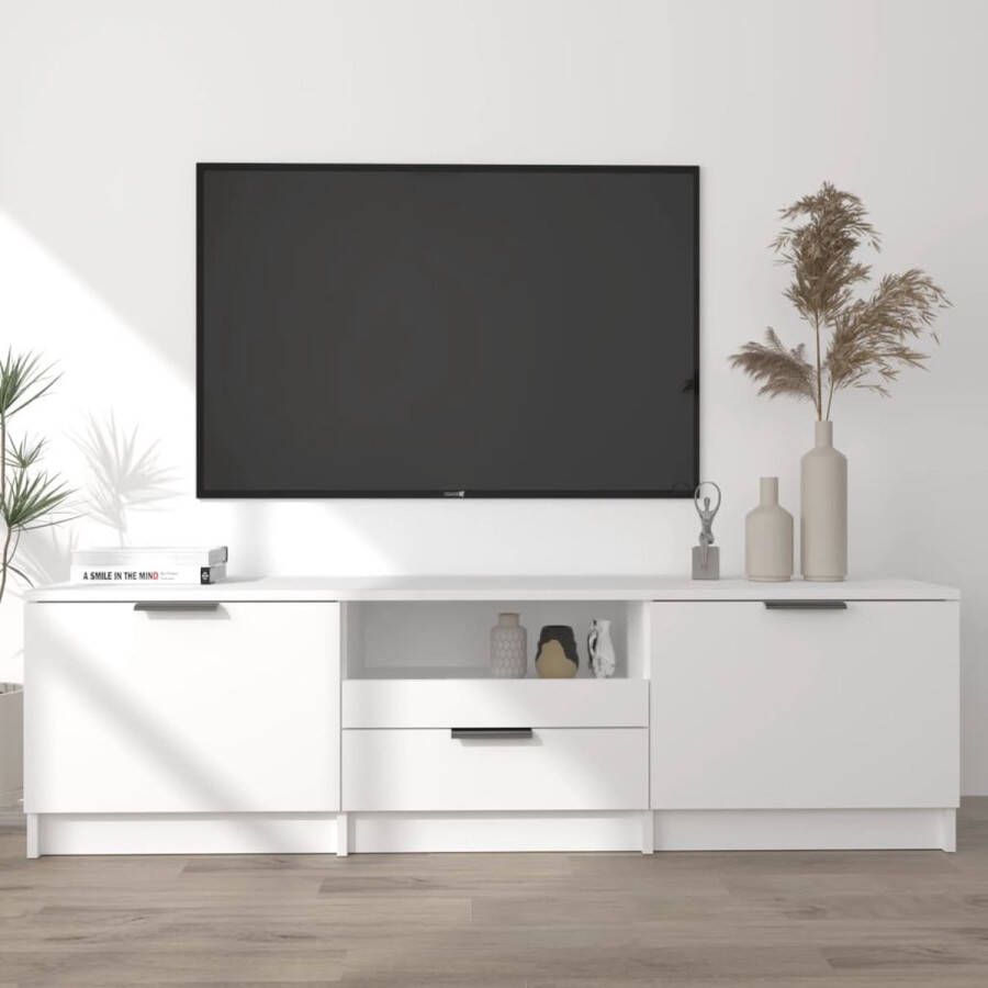 The Living Store TV-meubel trendy en praktisch hoogwaardig bewerkt hout voldoende opbergruimte stevig blad wit 140x35x40cm - Foto 2