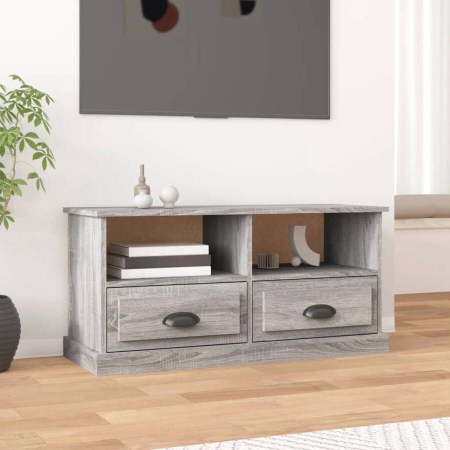 The Living Store TV-meubel Trendy en praktisch ontwerp Duurzaam bewerkt hout Voldoende opbergruimte Stevig blad Grijs sonoma eiken 93 x 35.5 x 45 cm - Foto 2