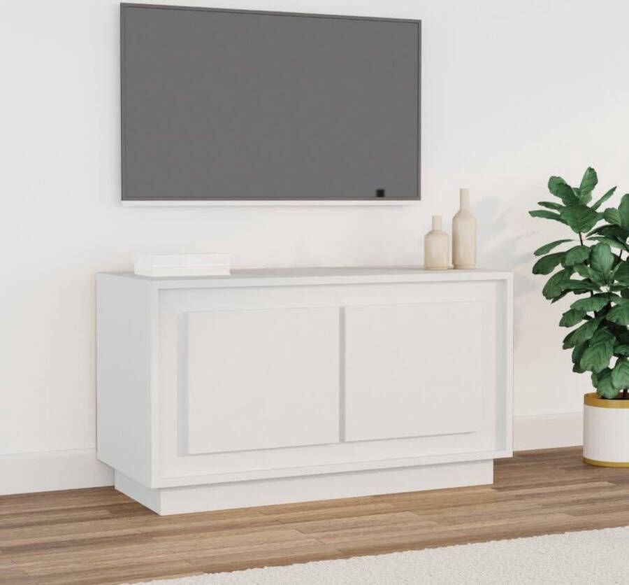 The Living Store Tv-meubel Trendy en praktisch ontwerp Duurzaam hout Voldoende opbergruimte Stevig blad Praktische deuren Wit 80 x 35 x 45 cm - Foto 2