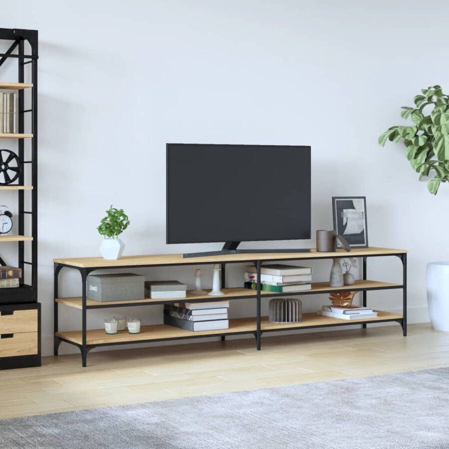 The Living Store TV-meubel Trendy en praktisch ontwerp Hoge kwaliteit bewerkt hout Sterk metalen frame Veel opbergruimte Stevig blad Sonoma eiken 200 x 30 x 50 cm (L x B x H) - Foto 2