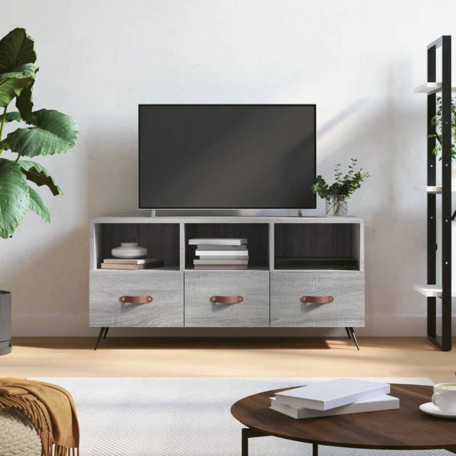 The Living Store TV-meubel Trendy Televisiekast 102 x 36 x 50 cm (B x D x H) Grijs Sonoma Eiken - Foto 2