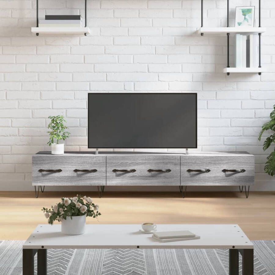 The Living Store TV-meubel Trendy Televisiekast 150x36x30 cm Grijs Sonoma Eiken - Foto 2
