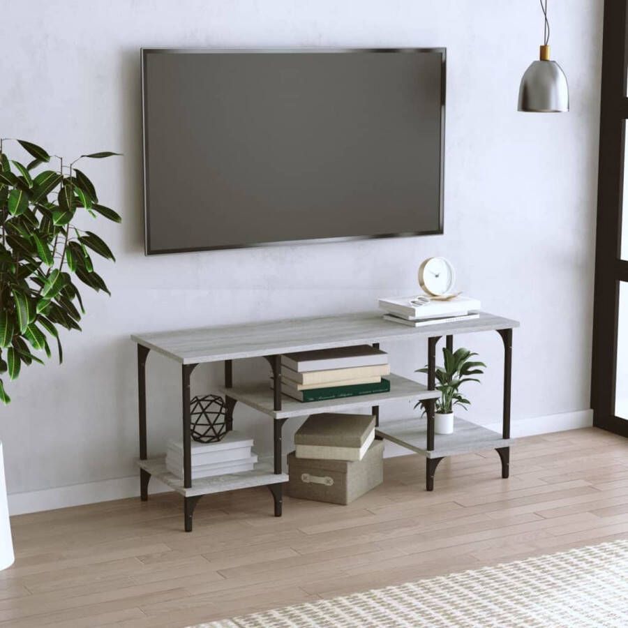 The Living Store Tv-meubel Trendy Televisiekast Afmetingen- 102 x 35 x 45.5 cm Kleur- Grijs Sonoma Eiken Ken- Duurzaam hout en staal - Foto 2