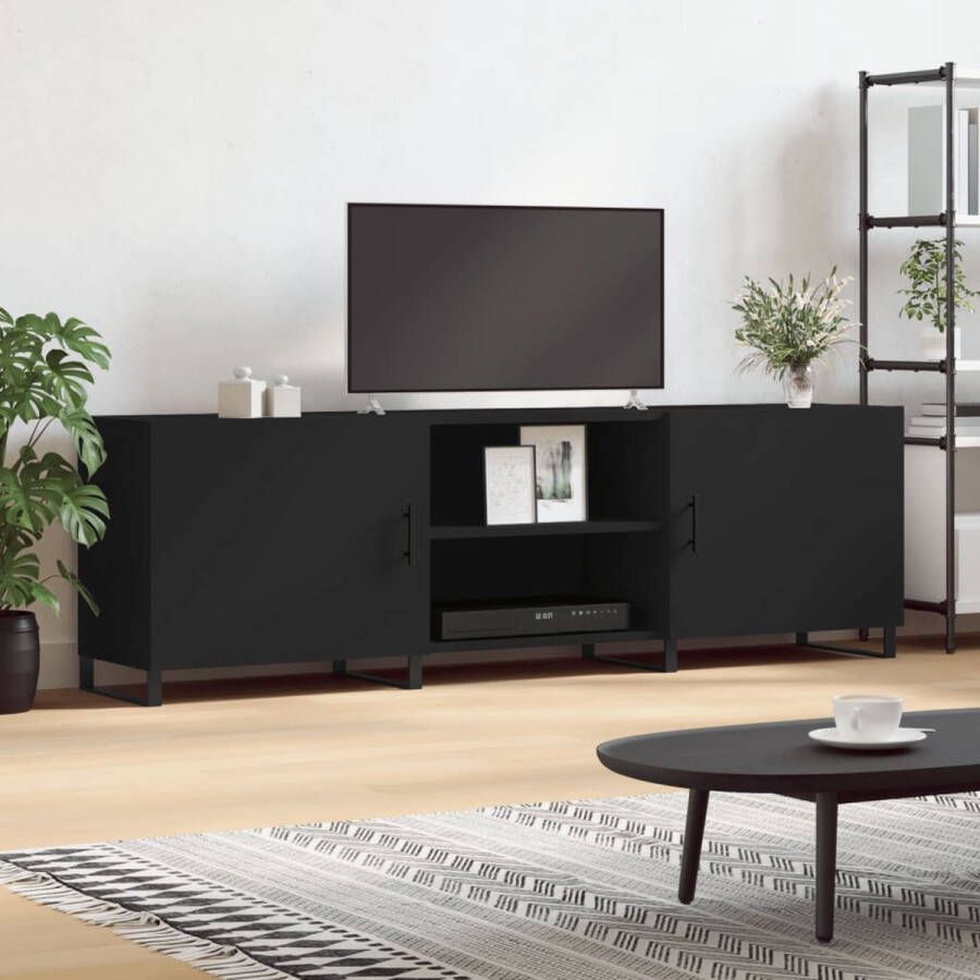 The Living Store TV-meubel Trendy TV-kast Afmetingen- 150 x 30 x 50 cm Kleur- Zwart Materiaal- Bewerkt hout en ijzer - Foto 2