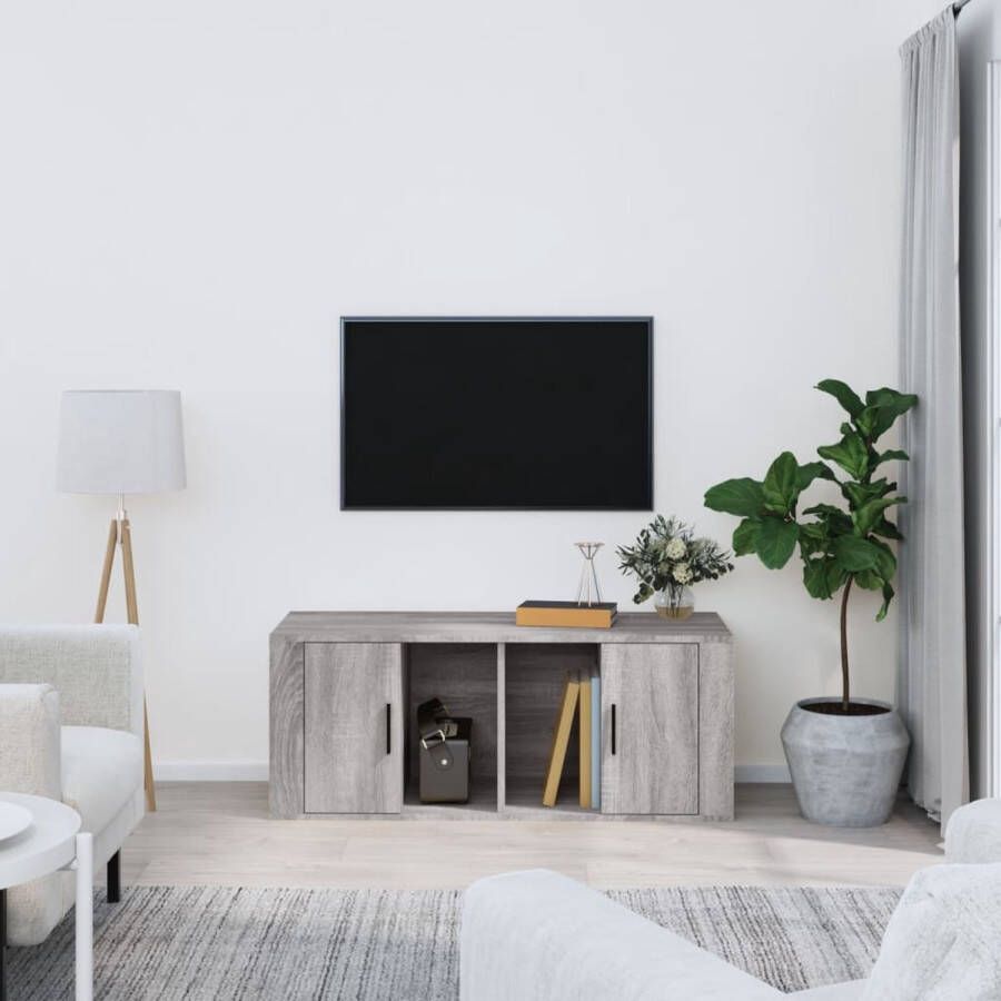 The Living Store TV-meubel Trendy TV-meubel 100 x 35 x 40 cm Grijs sonoma eiken - Foto 2