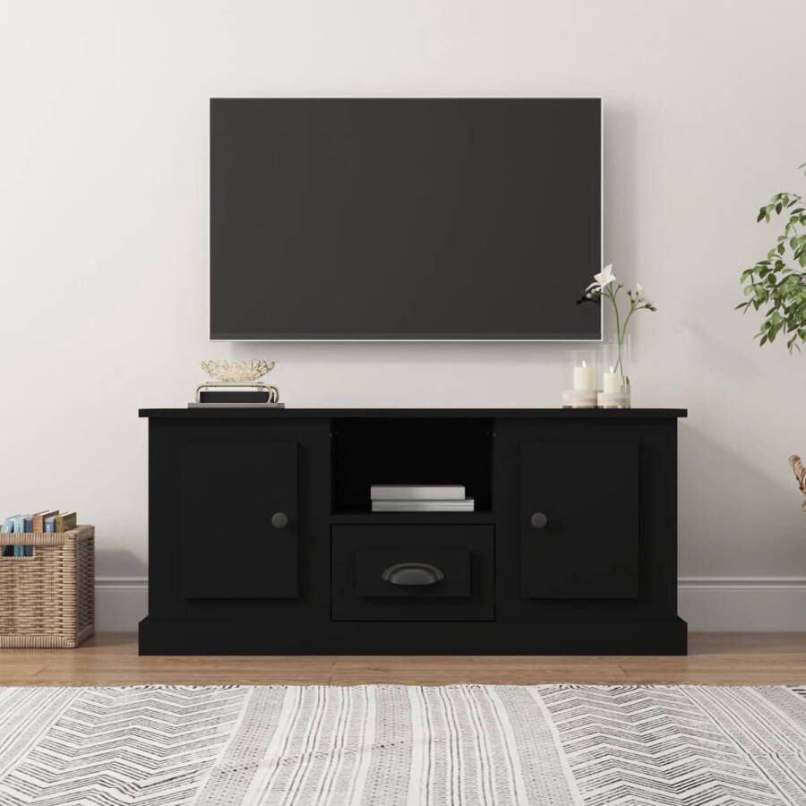 The Living Store TV-meubel Trendy TV-meubel 100 x 35.5 x 45 cm Zwart Bewerkt hout - Foto 2