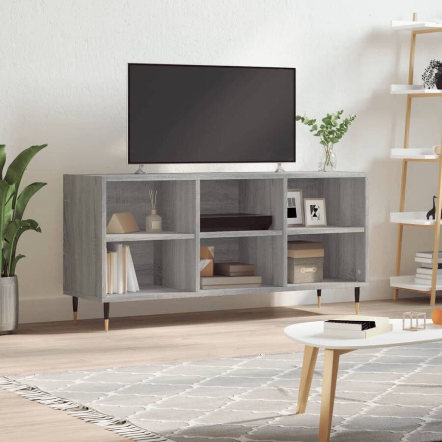 The Living Store TV-meubel Tv-kast 103.5 x 30 x 50 cm Grijs Sonoma Eiken Stevig Hout Voldoende Opbergruimte - Foto 2