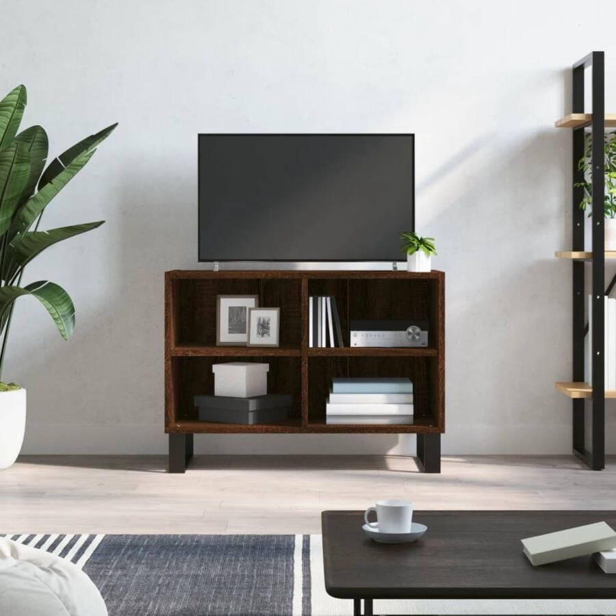 The Living Store TV-meubel TV-kast 69.5 x 30 x 50 cm Bruineiken Stevig hout Voldoende opbergruimte - Foto 2