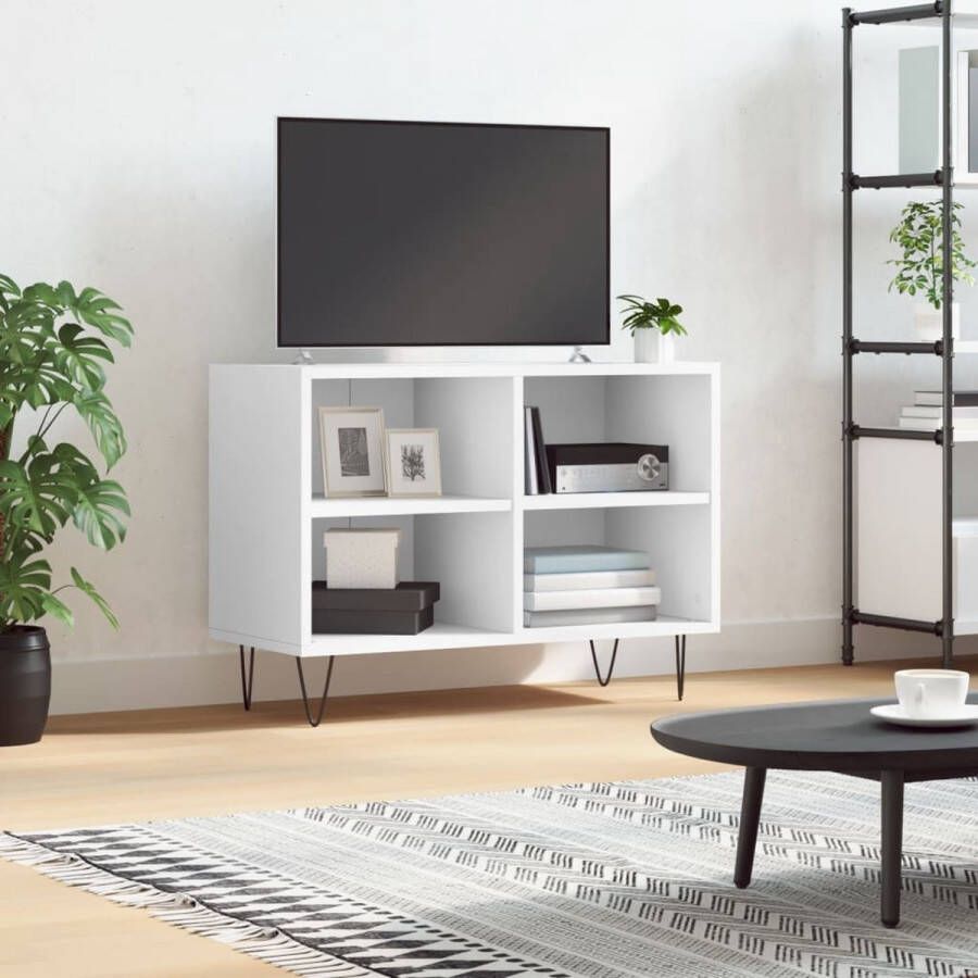 The Living Store Tv-meubel TV-kast 69.5 x 30 x 50 cm wit bewerkt hout en ijzer - Foto 2