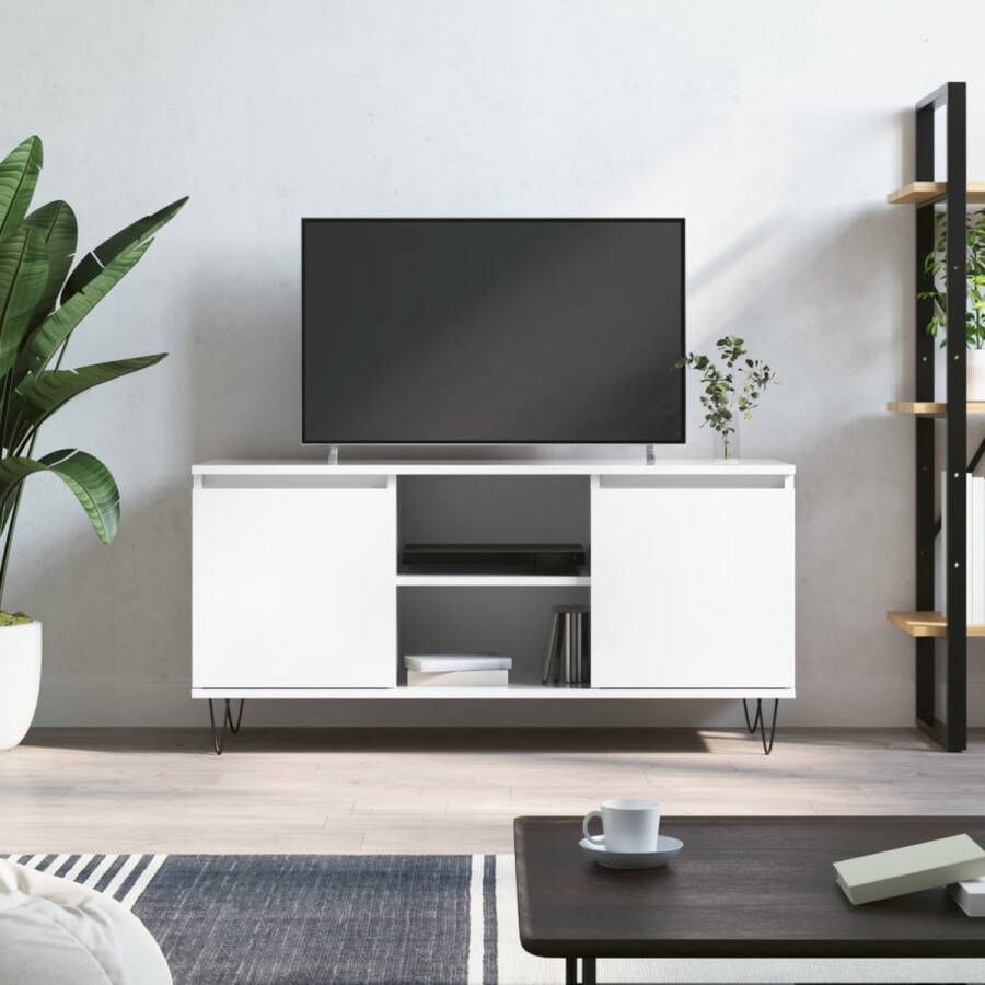 The Living Store TV-meubel TV-kast Opbergruimte 4 vakken 104x35x50 cm Hoogglans wit - Foto 2