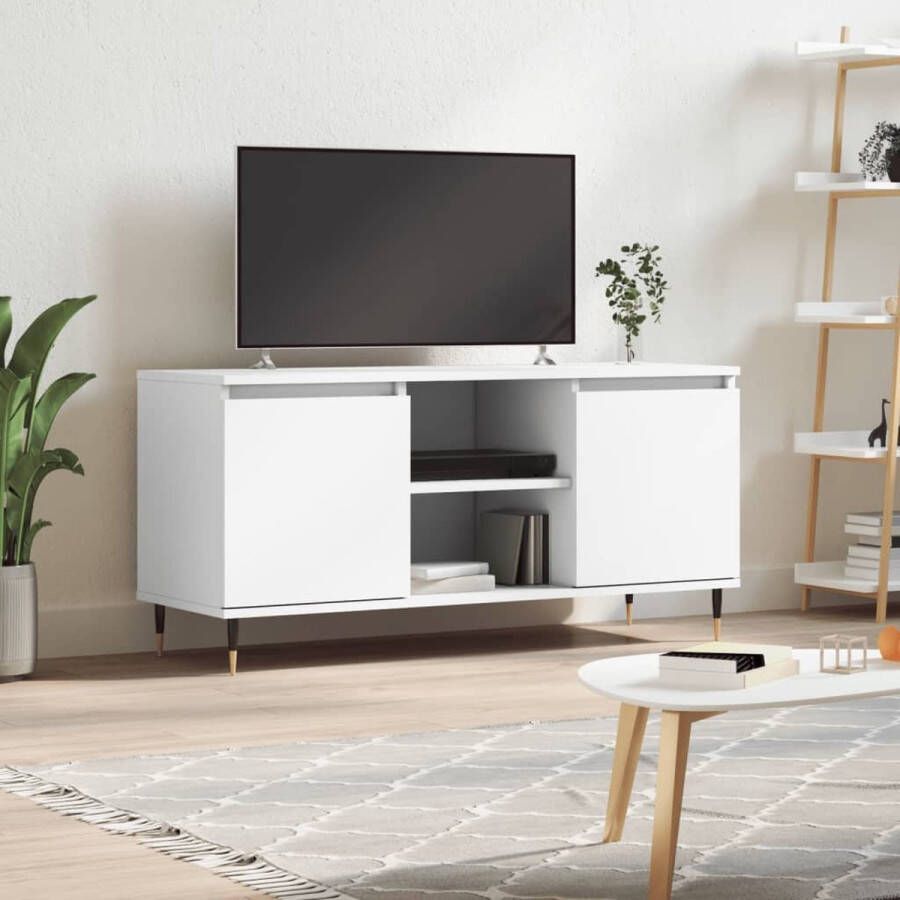 The Living Store TV-meubel tv-kast wit 104 x 35 x 50 cm veel opbergruimte - Foto 2