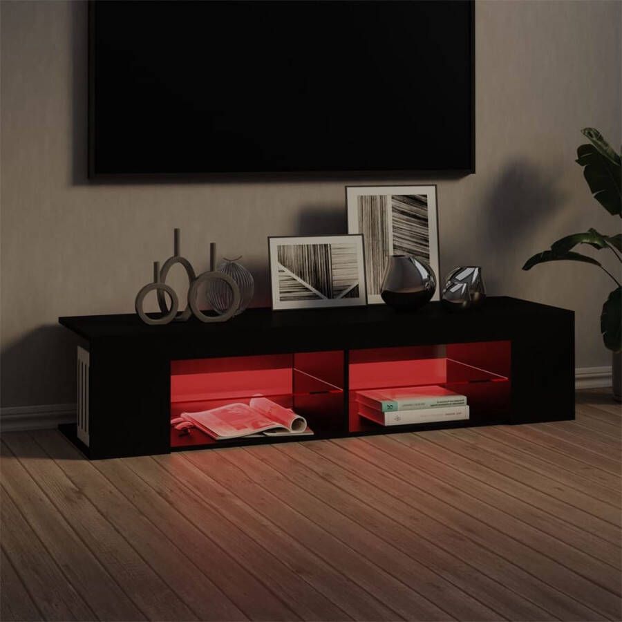 The Living Store TV-meubel TV-meubels 135 x 39 x 30 cm RGB LED-verlichting Zwart Bewerkt hout - Foto 2