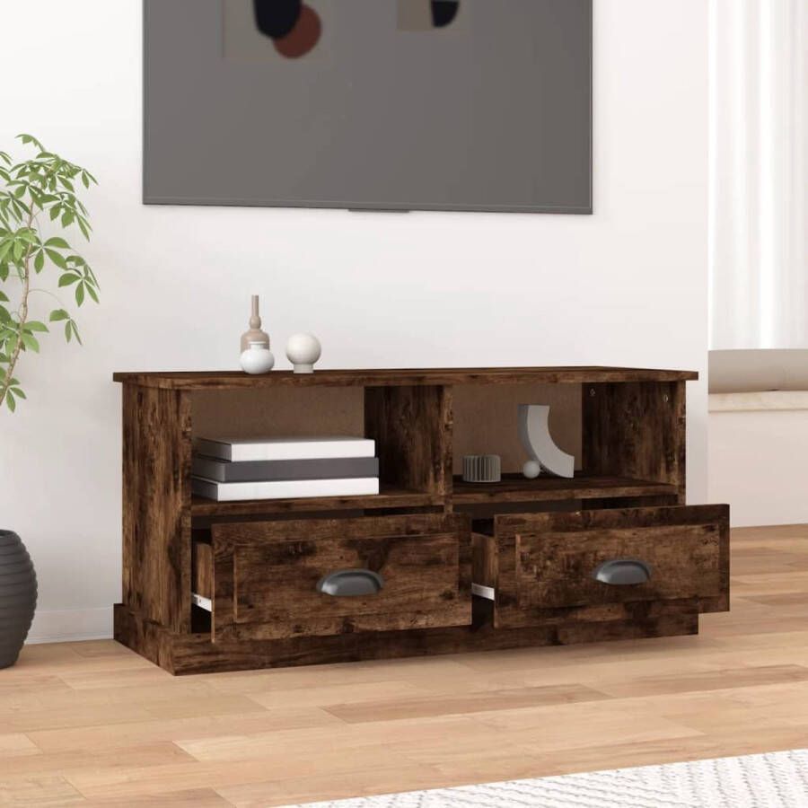 The Living Store vidaXL Tv Meubels Tv Kast Tv-meubel 93x35 5x45 cm bewerkt hout gerookt eikenkleurig Salontafel Houten Tv Stand Bruine Tv Kast - Foto 2
