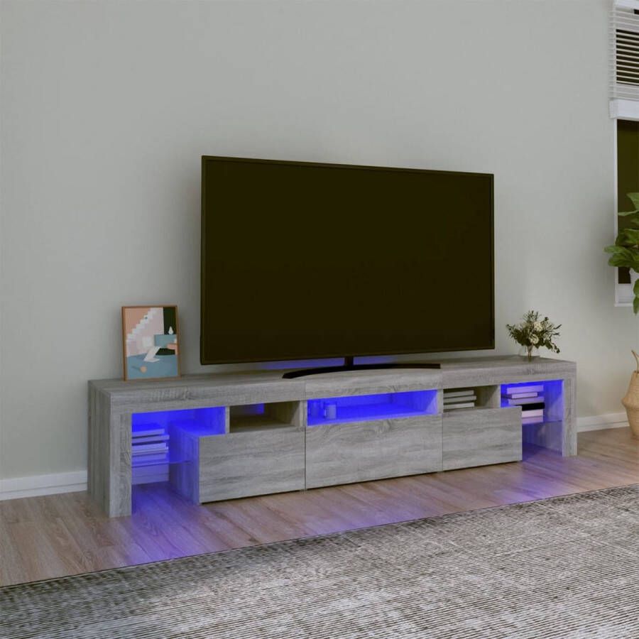 The Living Store Tv-meubel Tv-meubels Afmetingen- 200 x 36.5 x 40 cm (L x B x H) Kleur- Grijs Sonoma Eiken Met LED-verlichting - Foto 2