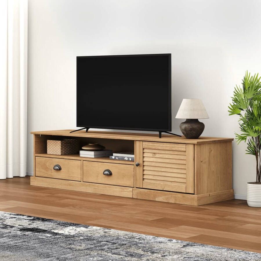 The Living Store VIGO Houten tv-meubel 156 x 40 x 40 cm Massief grenenhout Met opbergruimte - Foto 2