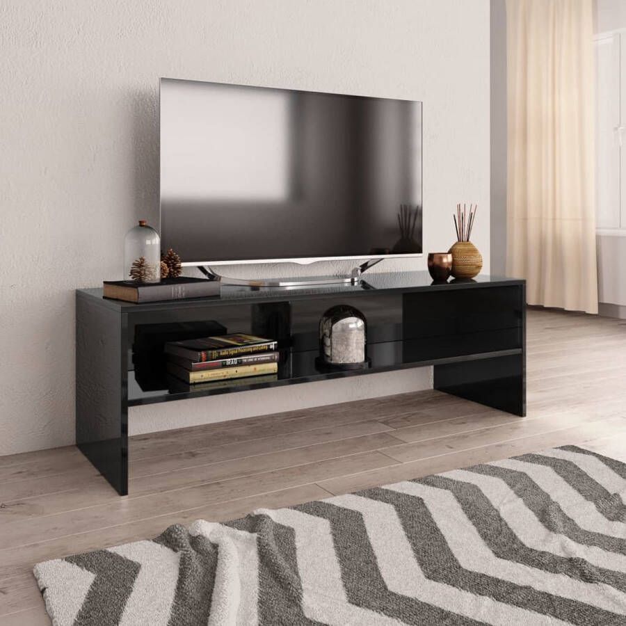 The Living Store Tv-meubel Vintage 120 x 40 x 40 cm Bewerkt hout Hoogglans zwart