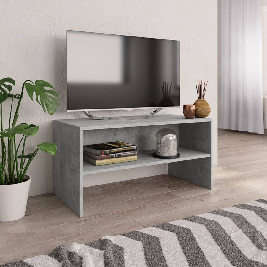 The Living Store TV-meubel Vintage Stijl 80x40x40 cm Betongrijs Bewerkt Hout Met Open Vak - Foto 2