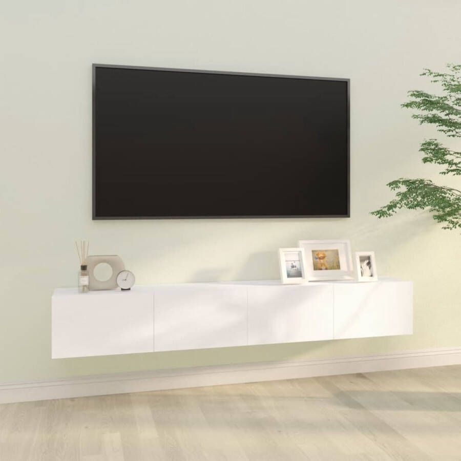 The Living Store TV-meubel wandgemonteerd bewerkt hout wit 100 x 30 x 30 cm - Foto 2