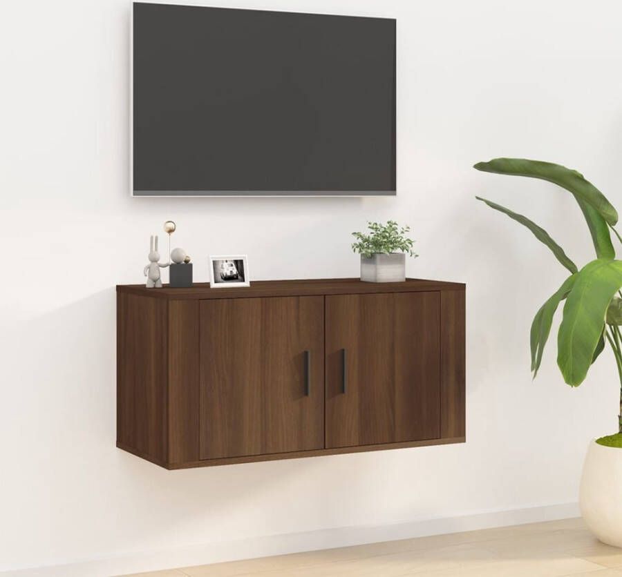 The Living Store TV-meubel Wandgemonteerde bruineiken kast met opbergruimte 80x34.5x40 cm - Foto 2